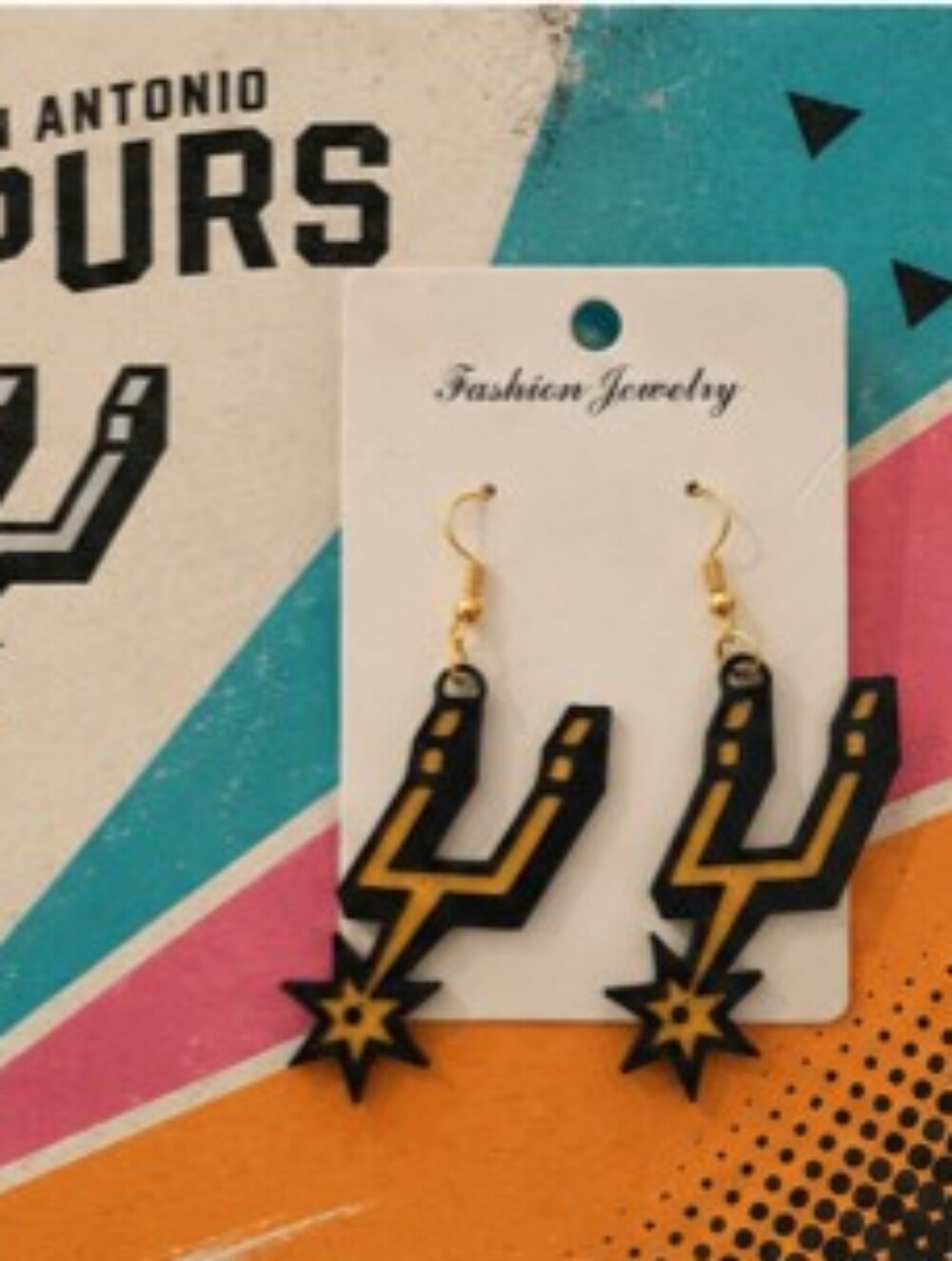 San Antonio Spurs Logo Dangle Earrings - Black & Gold